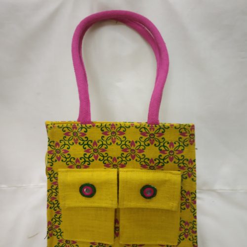 Jute Double Pocket Long Hand Bag