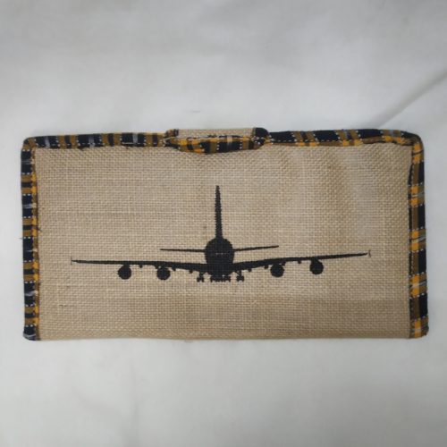 Aeroplane Jute Passport Purse